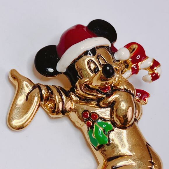 Vintage Disney Napier Mickey Mouse Christmas Stocking Gold Tone Brooch Nostalgic - Picture 4 of 11